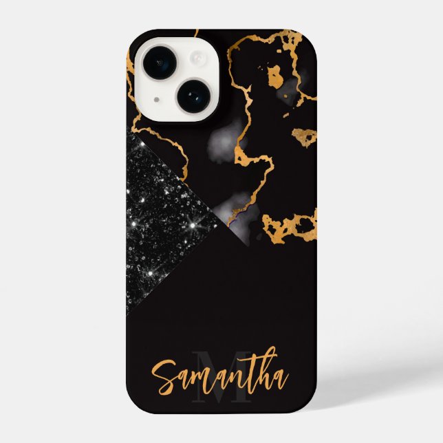 Black Marble and Glitter iPhone Case (Back)