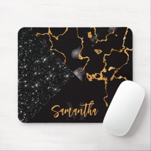 Black Marble and Glitter Mouse Pad