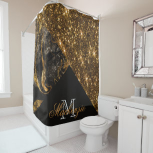 Black Marble and Glitter Shower Curtain