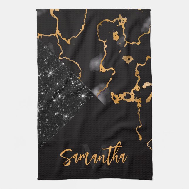Black Marble and Glitter Tea Towel (Vertical)