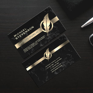 Black marble and gold feather notary business card