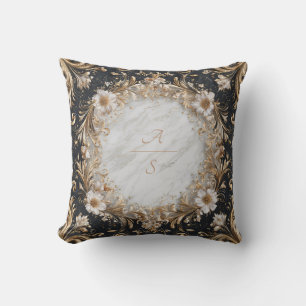 Black Marble and Gold Floral Wedding Sticker Cushion