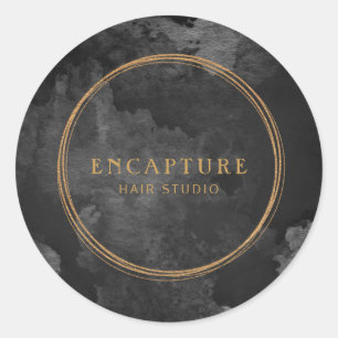 Black Marble and Gold Metallic look Classic Round Sticker