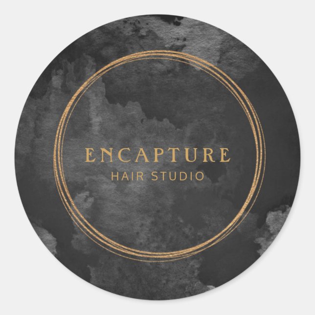 Black Marble and Gold Metallic look Classic Round Sticker (Front)