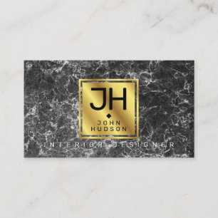 Black Marble and Gold Modern Monogram BC Business Card