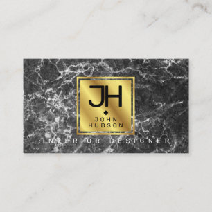 Black Marble and Gold Modern Monogram Business Car Business Card