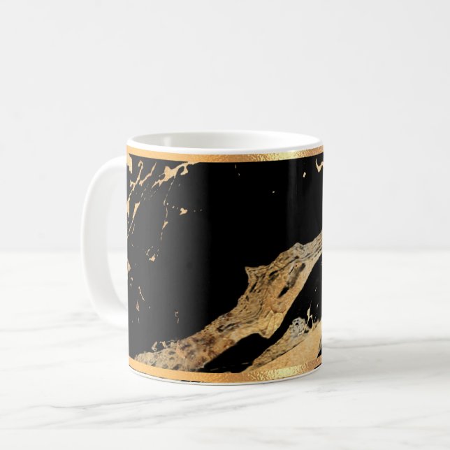 Black Marble and Gold Rimmed Coffee Mug (Front Left)