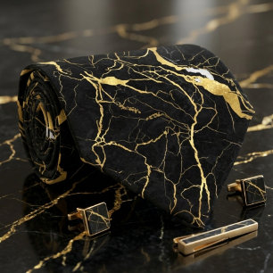 Black Marble and Gold Veins Elegant Pattern Tie