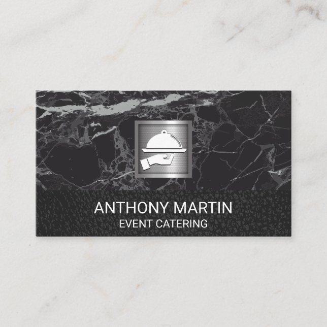 Black Marble and Leather | Serving Platter Icon Business Card (Front)