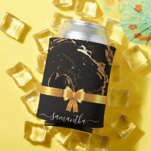 Black Marble and Ribbon Can Cooler
