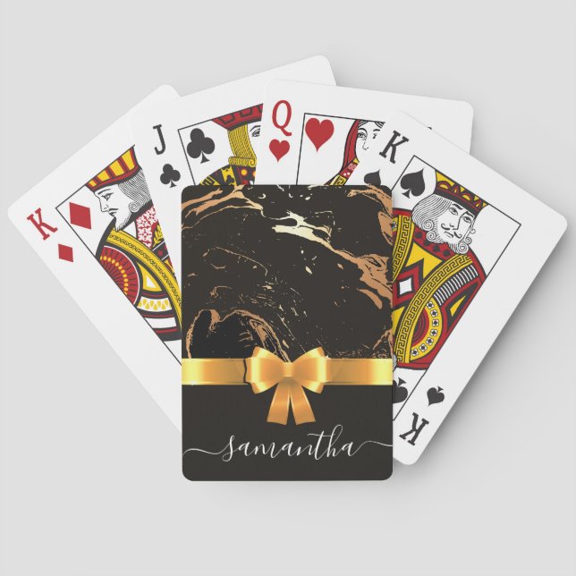 Black Marble and Ribbon Playing Cards (Back)