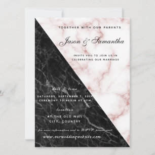 Black Marble and Rose Gold Marble 2-Toned Wedding Invitation