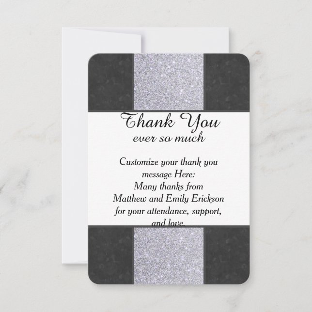 Black Marble and Silver Glitter Panel Design Thank You Card (Front)