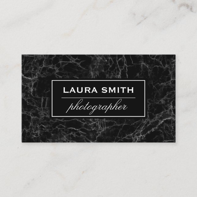 Black Marble Background Business Card (Front)