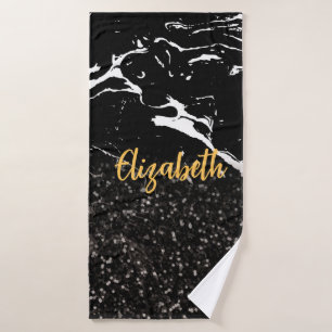 Black Marble/Black Glitter Bath Towel Set
