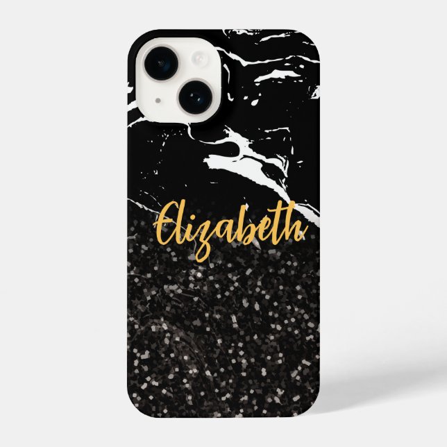 Black Marble/Black Glitter iPhone Case (Back)