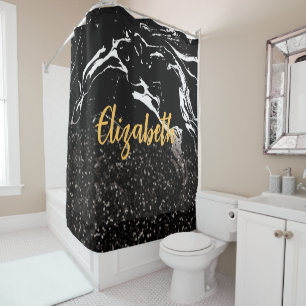Black Marble/Black Glitter Shower Curtain
