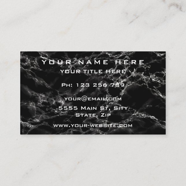 Black Marble Business Card Your Logo Text Info (Back)