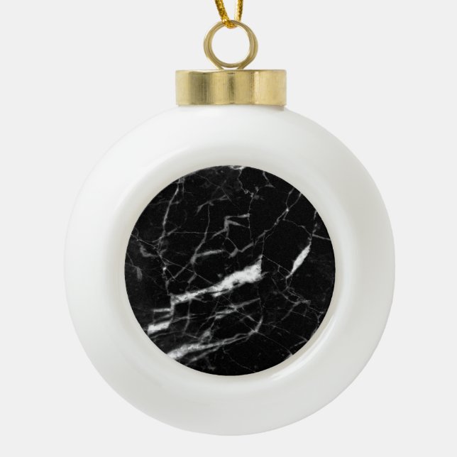 Black Marble Ceramic Ball Christmas Ornament (Front)