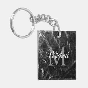 Black Marble Create Your Own Monogram Square Key Ring