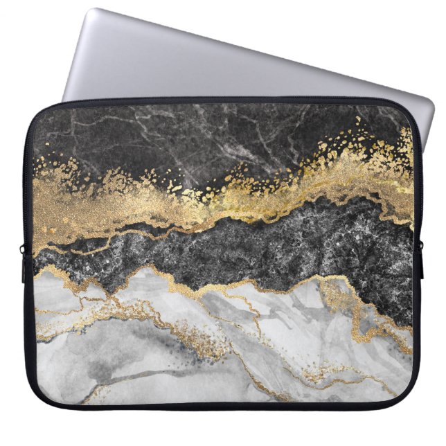 Black Marble Design Laptop Case Sleeve (Front)