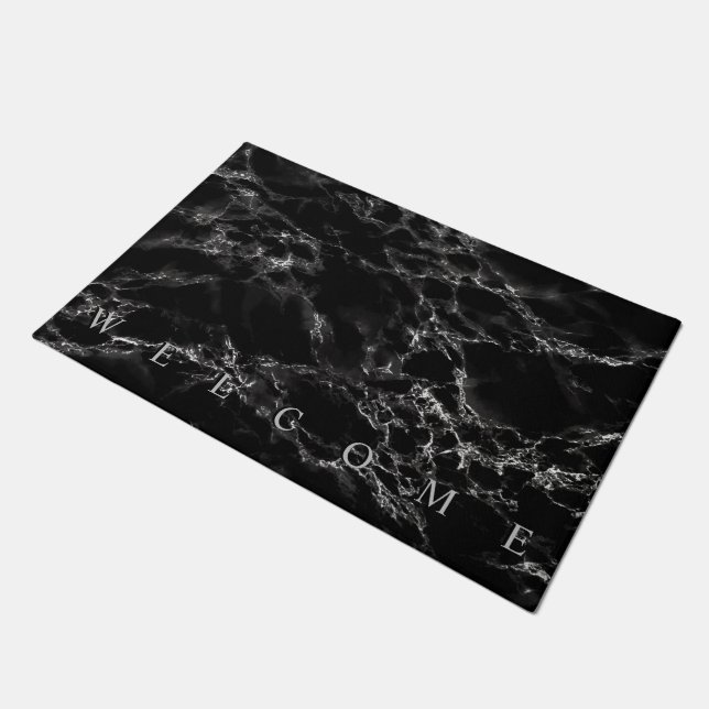 Black Marble Doormat Welcome (Angled)
