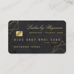 Black Marble Faux Gold Geo Lines Credit Card