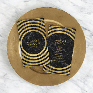 Black Marble Faux Gold Round Lines Social Media Business Card
