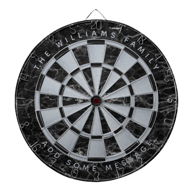 Black Marble Faux Silver Foil Family Name Classic  Dartboard (Front)