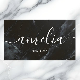 Black Marble Girly Social Media Script Business Card