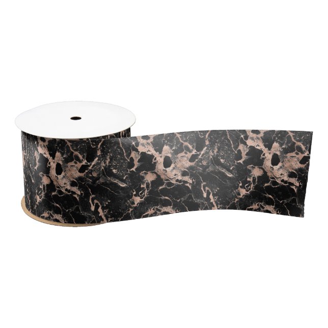 Black marble glitter rose gold satin ribbon (Spool)