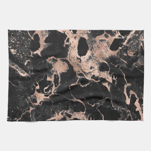 Black marble glitter rose gold tea towel (Horizontal)