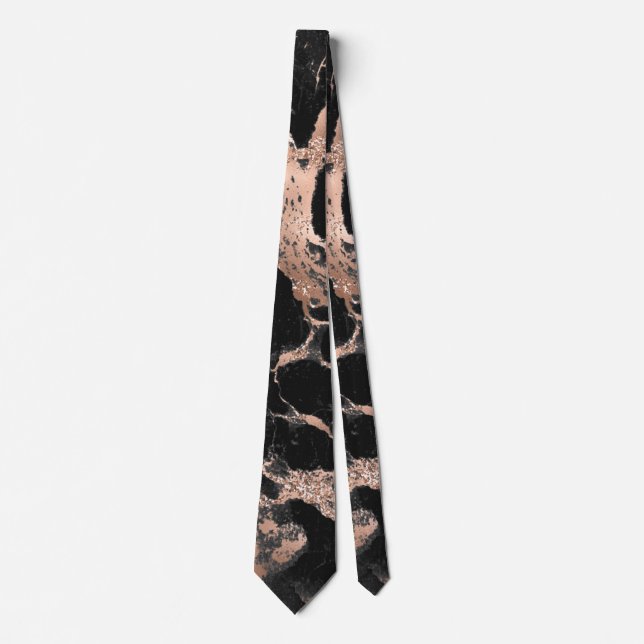 Black marble glitter rose gold tie (Front)