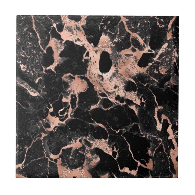 Black marble glitter rose gold tile (Front)