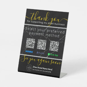 Black Marble Gold 3 QR Code Business Payment Sign