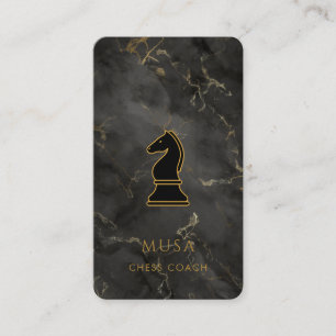 Black Marble & Gold Chess Coach Business Card