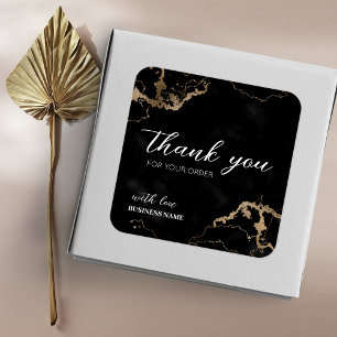 Black Marble Gold Elegant Thank You For Purchase  Square Sticker