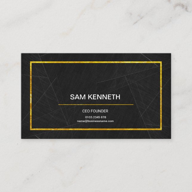 Black Marble Gold Fleck Borders CEO Founder Business Card (Front)