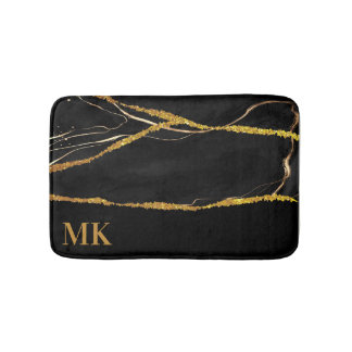 Black Marble Gold Glitter Bath Mat