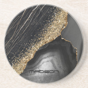 Black Marble Gold Glitter  Coaster