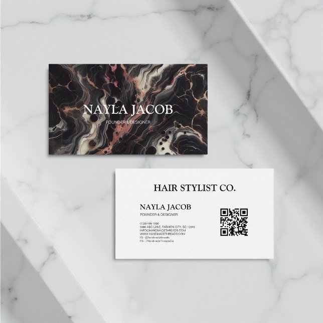 Black Marble Gold Glitter & Elegant Hair Stylist  Business Card (Creator Uploaded)