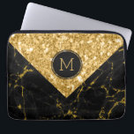 Black Marble & Gold Glitter Geometric Design Laptop Sleeve<br><div class="desc">Modern geometric simple design with black and gold glitter combination with custom monogram. Any colour combination can be requested on this design.</div>