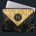 Black Marble & Gold Glitter Geometric Design Laptop Sleeve<br><div class="desc">Modern geometric simple design with black and gold glitter combination with custom monogram. Any colour combination can be requested on this design.</div>