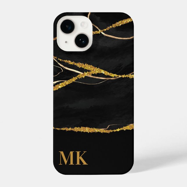 Black Marble Gold Glitter iPhone Case (Back)