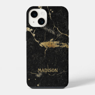 Black Marble Gold Glitter iPhone 14 Case
