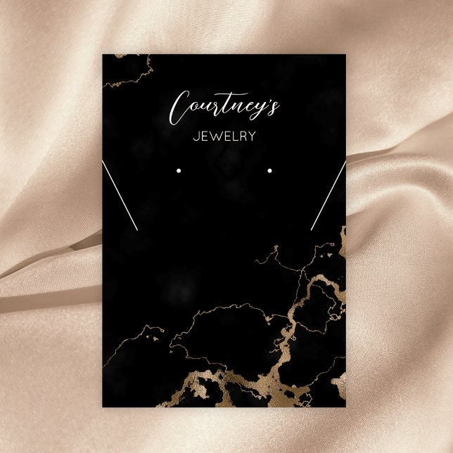 Black Marble & Gold Glitter Jewellery Display Card (Black marble and gold glitter rectangle jwelry display cards)