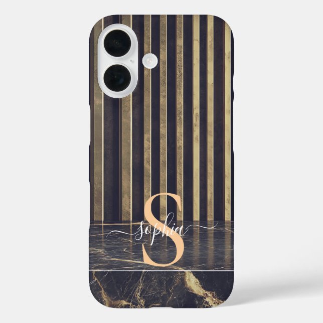 black marble gold glitter monogram Case-Mate iPhone case (Back)