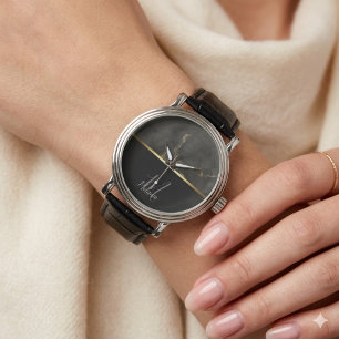 Black marble gold glitter monogram watch