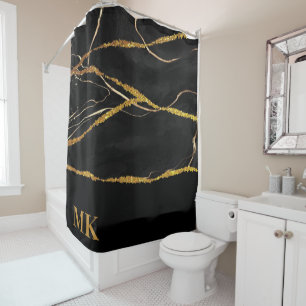 Black Marble Gold Glitter Shower Curtain