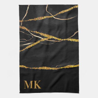 Black Marble Gold Glitter Tea Towel